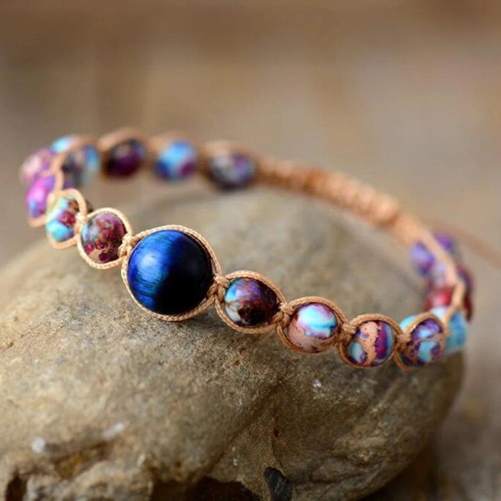 Natural Sea Sediment Jasper Blue Tiger's Eye Braided Bracelet